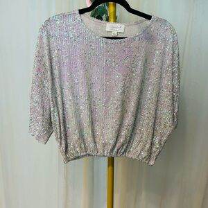 Sugar Glittering Silver Sequin Top
